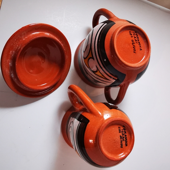 Vintage Red Clay Pottery Cream and Sugar Abstract Brown White Mustard Colour - Picture 10 of 16